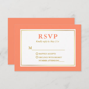 Modernes elegantes Coral White Gold RSVP Karte