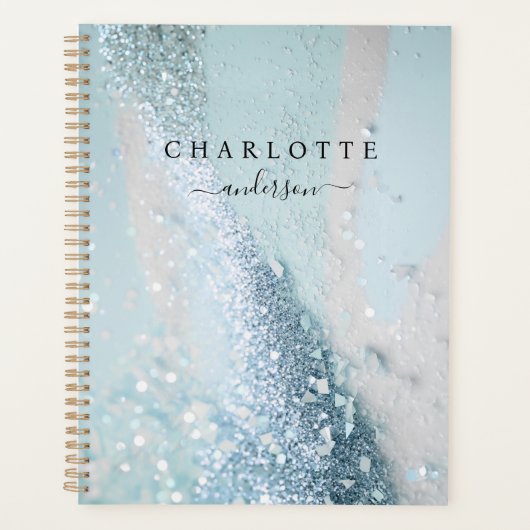 Modernes, elegantes Design, Glitzer, blau-silber Planer (Vorderseite)
