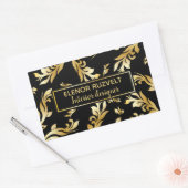 Modernes elegantes Design Lux Black Gold Damask Rechteckiger Aufkleber (Umschlag)