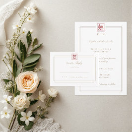 Modernes elegantes Doppel-Happiness-Hochzeit RSVP Einladung
