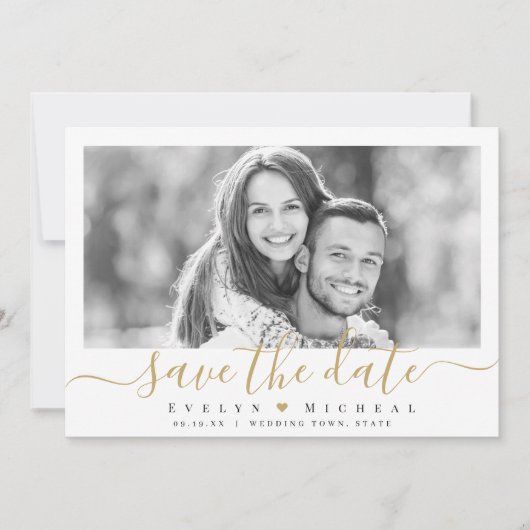 Modernes, elegantes Drehbuch-Foto Save the Date (Vorderseite)