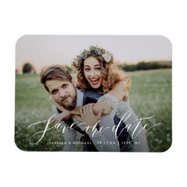 Modernes, elegantes Drehbuch-Foto Save the Date Magnet