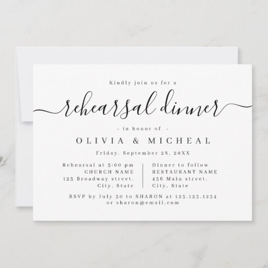 Modernes, elegantes Drehbuch-Probe-Dinner Einladung (Vorderseite)