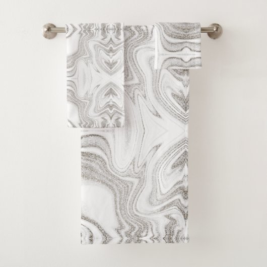 Modernes elegantes, dunkelgraues Marmorsteinmuster Badhandtuch Set (Insitu)