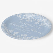 Modernes Elegantes Dusty Blue Wildblume Brautparty Pappteller (Schrägansicht)