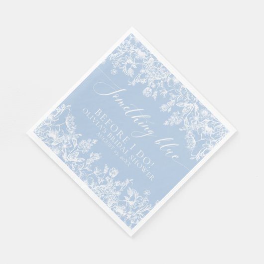 Modernes Elegantes Dusty Blue Wildblume Brautparty Serviette (Ecke)