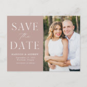 Modernes elegantes Dusty Rose Foto Save the Date Ankündigungspostkarte (Vorderseite)