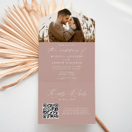 Modernes elegantes Dusty Rose Foto Wedding All In One Einladung