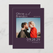 Modernes Elegantes Eggplant Lila Save the Date Fot (Vorne/Hinten)