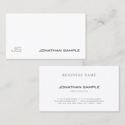 Modernes, elegantes, einfaches Design Weiß Schlich Visitenkarte (Vorne/Hinten)