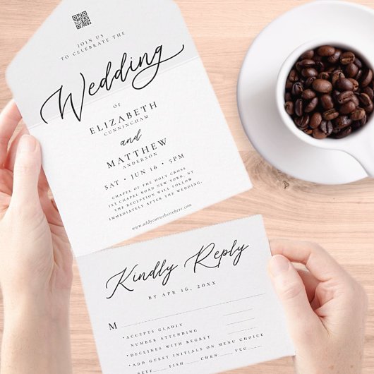 Modernes elegantes, einfaches QR-Code-Hochzeit-RSV All In One Einladung