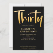 Modernes, elegantes, einfaches Schwarzes 30. Gebur Einladung (Vorderseite)