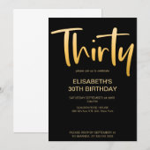 Modernes, elegantes, einfaches Schwarzes 30. Gebur Einladung (Vorne/Hinten)