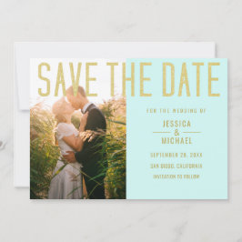 Modernes, elegantes, einfaches türkisfarbenes Foto Save The Date