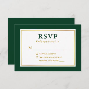 Modernes elegantes Emerald Green White Gold RSVP Karte
