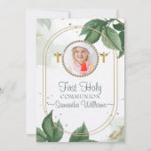 Modernes Elegantes Eukalyptus Foto Erste Kommune Einladung (Rückseite)