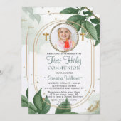 Modernes Elegantes Eukalyptus Foto Erste Kommune Einladung (Vorne/Hinten)