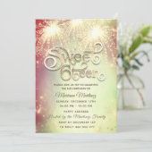 Modernes, elegantes Feuerwerk mit goldenem Funkeln Einladung (Stehend Vorderseite)