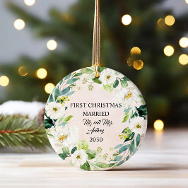 Modernes Elegantes First Christmas Verheiratet Keramik Ornament