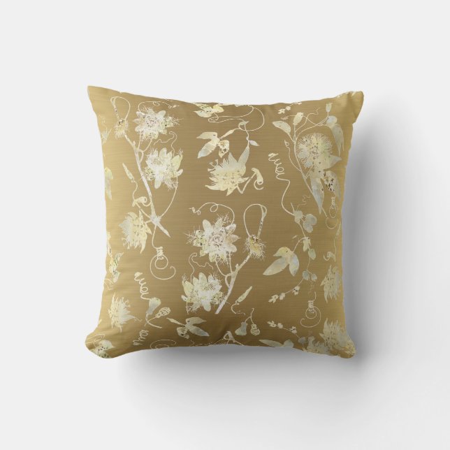 Modernes Elegantes Floral Gold Kissen (Vorderseite)
