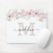 Modernes elegantes, florales Rosa Monogramm Mousepad (Mit Mouse)