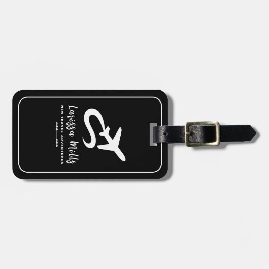 Modernes elegantes Flugzeug Schwarz-weiß Gepäckanhänger (Vorderseite horizontal)