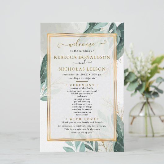 Modernes, elegantes Foliage-Hochzeitsprogramm (Stehend Vorderseite)