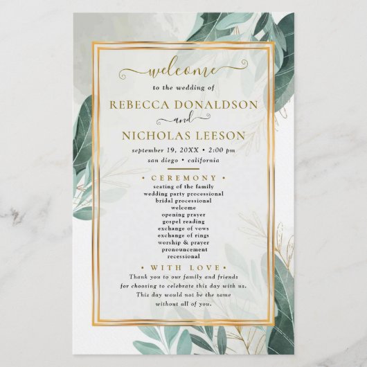 Modernes, elegantes Foliage-Hochzeitsprogramm (Vorderseite)
