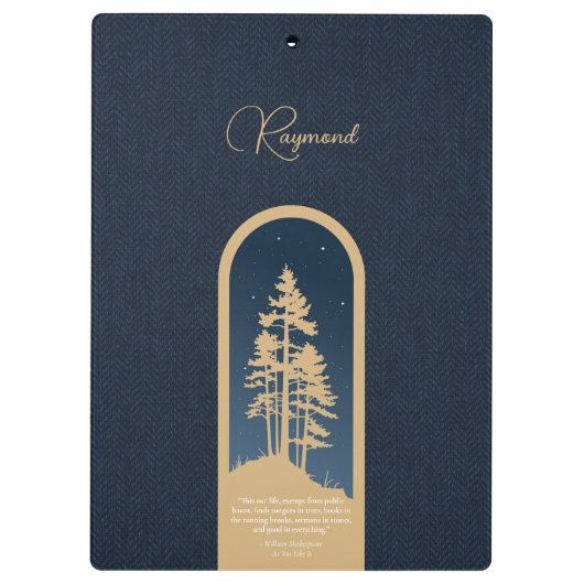 Modernes, elegantes Forest Gold Deep Blue Script Z Klemmbrett (Rückseite)
