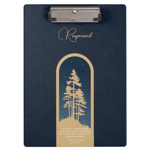 Modernes, elegantes Forest Gold Deep Blue Script Z Klemmbrett (Vorderseite)