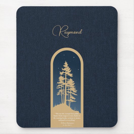 Modernes, elegantes Forest Gold Deep Blue Script Z Mousepad (Vorne)