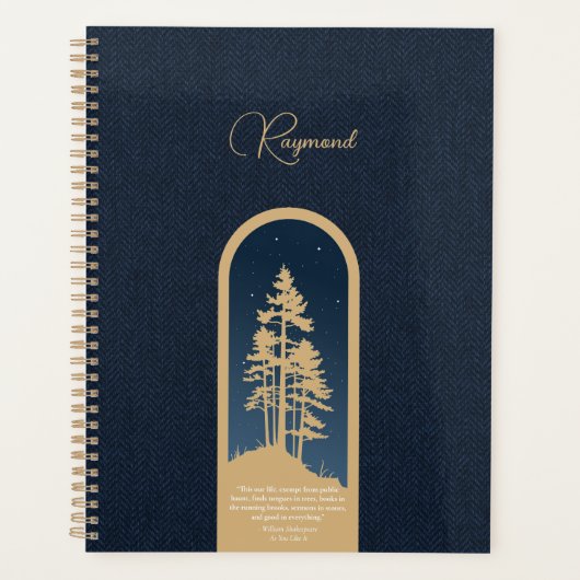 Modernes, elegantes Forest Gold Deep Blue Script Z Planer (Vorderseite)