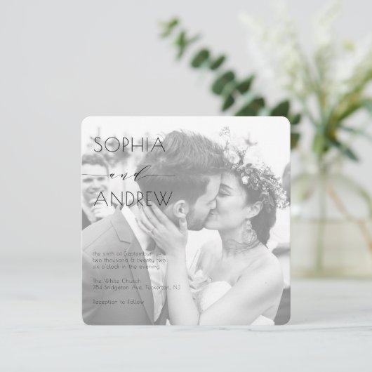 Modernes elegantes Foto - alles in einer Weißen Ho Einladung (Stehend Vorderseite)