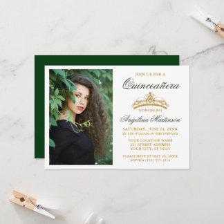 Modernes, elegantes Foto der Goldkrone Green Quinc Einladung