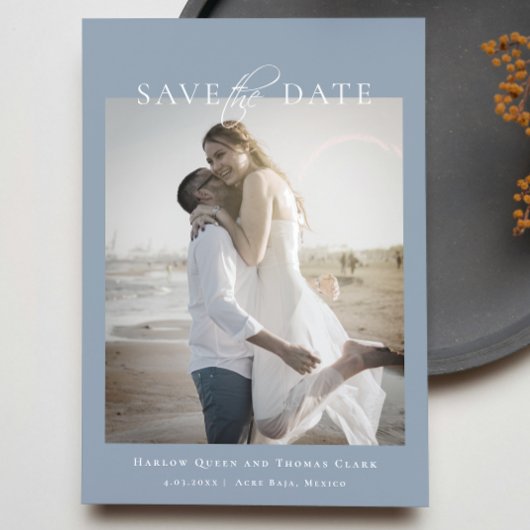 Modernes elegantes Foto Dusty Blue Save The Date