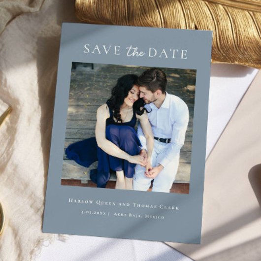 Modernes elegantes Foto Dusty Blue Save The Date