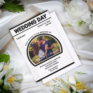 Modernes elegantes Foto Einfache Hochzeit Schwarz- Pergament Einladungen