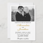 Modernes elegantes Foto gestreift Wedding Gold BW Einladung (Vorderseite)