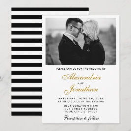 Modernes elegantes Foto gestreift Wedding Gold BW Einladung