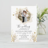 Modernes elegantes Foto Gold Hochzeit Einladung (Stehend Vorderseite)