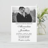 Modernes elegantes Foto Hochzeit BxW gestreift Einladung (Stehend Vorderseite)
