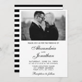 Modernes elegantes Foto Hochzeit BxW gestreift Einladung (Vorne/Hinten)