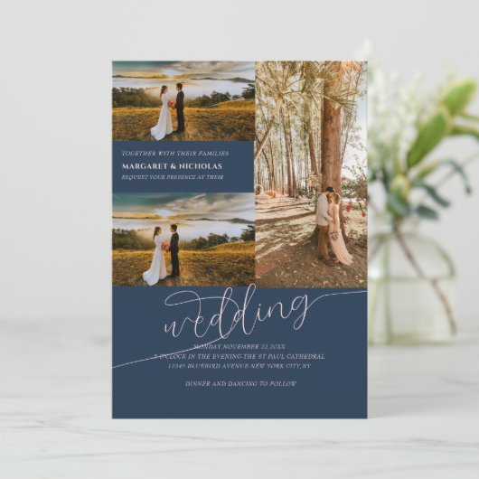 Modernes, elegantes Foto Hochzeit Einladung (Stehend Vorderseite)