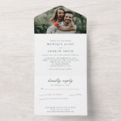 Modernes elegantes Foto Hochzeitssage Grünes Skrip All In One Einladung (Innen Boden)