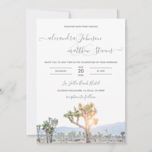 Modernes elegantes Foto Joshua Tree Boho Wedding Einladung (Vorderseite)