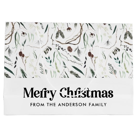 Modernes, elegantes Foto mit Aquarellblättern Weih Große Geschenktüte (Rückseite)