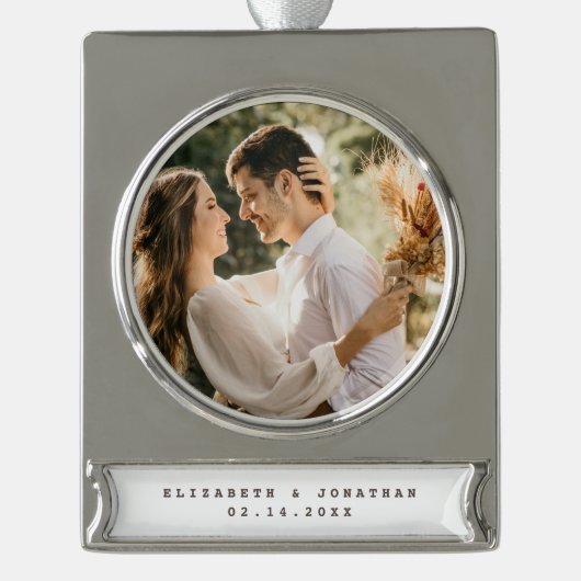 Modernes, elegantes Foto mit Hochzeitskerbe Banner-Ornament Silber (Vorderseite)