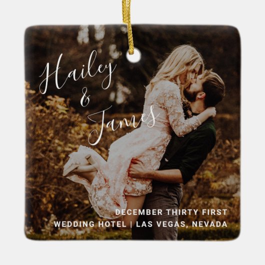 Modernes elegantes Foto Neu-Weihnachten Keramikornament (Vorderseite)