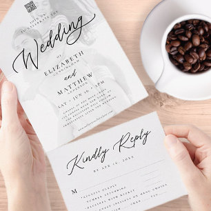 Modernes elegantes Foto QR Wedding RSVP All In One Einladung