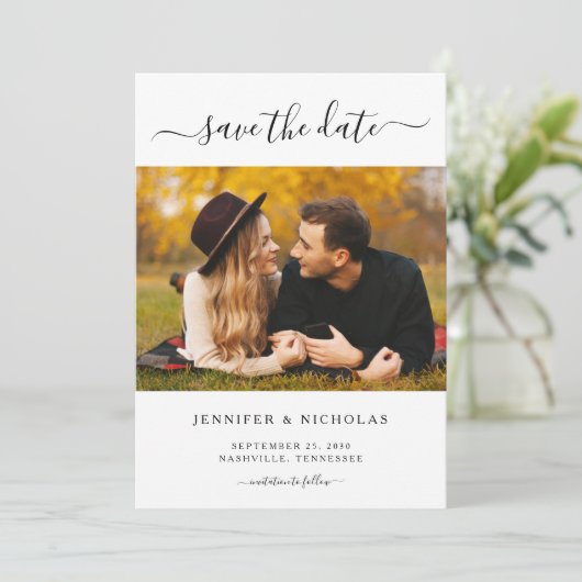 Modernes elegantes Foto Save the Date (Stehend Vorderseite)